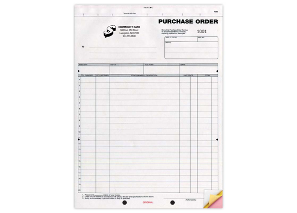 8-1/2" X 11" Carbonless Snap Set Purchase Order, 3 Part