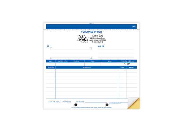 8-1/2" X 7" Carbonless Snap Set Purchase Order, 2 Part