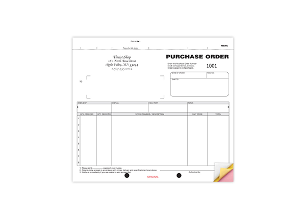 8-1/2" X 7" Carbonless Snap Set Purchase Order, 3 Part