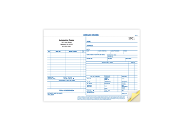 8-1/2" X 5-3/4" Carbonless Snap Set Garage Repair Order, 3 Part