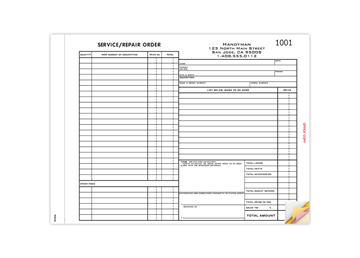 11" X 8-1/2" Carbon Snap Set Service Repair Order, 4 Part