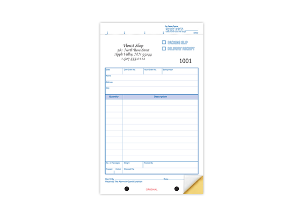 5-1/2" X 8-1/2" Carbonless Snap Set Packing Slip/Delivery Receipt, 2 Part