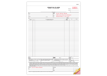 8-1/2" X 11" Carbonless Snap Set Bill Of Lading, 3 Part