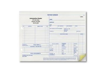 8-1/2" X 5-3/4" Carbonless Snap Set Garage Repair Order, 3 Part