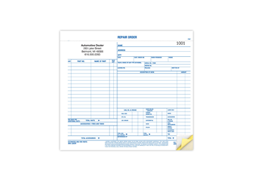 8-1/2" X 7" Carbonless Snap Set Garage Repair Order, 3 Part