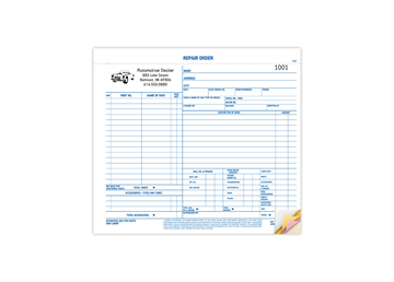 8-1/2" X 7" Carbonless Snap Set Garage Repair Order, 4 Part