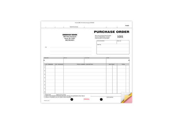 8-1/2" X 7" Carbonless Snap Set Purchase Order, 3 Part