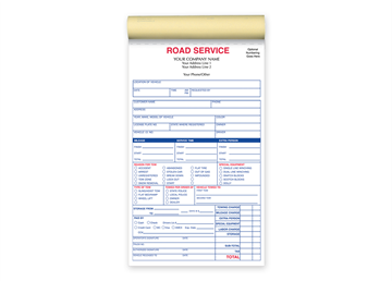 Custom Road Service Booklet, Carbonless Business Forms, 5-1/2” x 8-1/2”, 2-Part with Easy Tear-Out Pages, 50 Sets Per Booklet