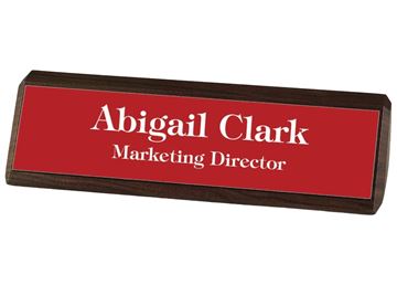 Engraved Walnut Desk Bar with Plastic Nameplate  || Custom Indoor Signs || Horizontal, 10 1/2" x 2 3/8"