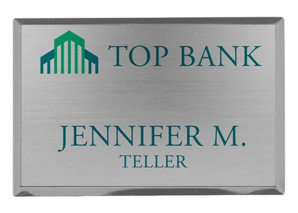 Full Color Metallic Name Badge || Custom Badges || SIlver, 3 1/2" x 2"