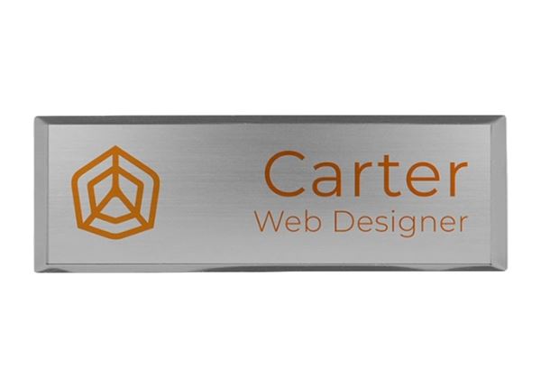 Full Color Metallic Name Badge || Custom Badges || SIlver, 3" x 1"