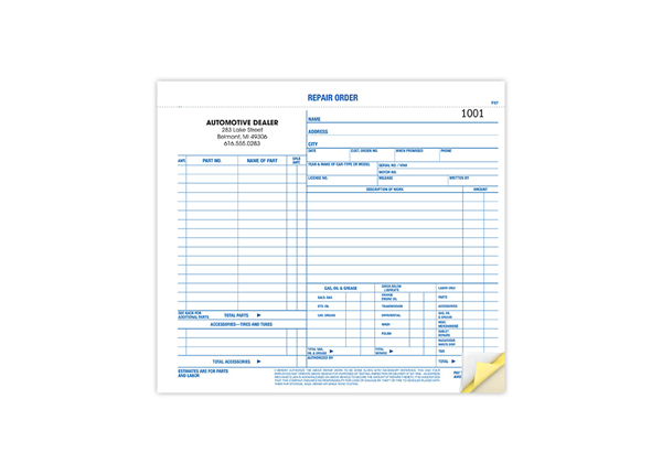 8-1/2" X 7" Carbon Snap Set Garage Repair Order, 3 Part