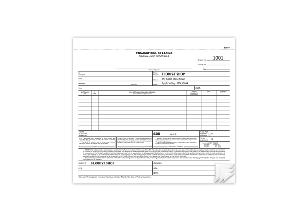 8-1/2" X 7" Carbonless Snap Set Bill Of Lading, 4 Part