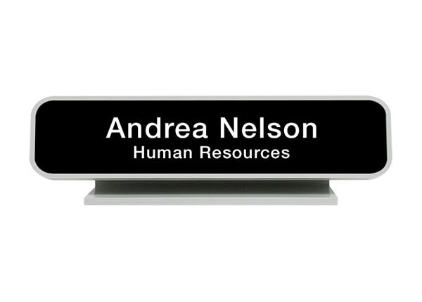 Engraved Designer Desk Sign with Holder || Custom Indoor Signs || Horizontal, 10 3/16" x 2 3/16"