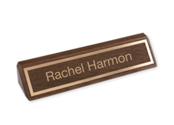 Engraved Gold Foil Inlay Letters and Border on  Walnut Desk Bar || Custom Indoor Signs || Horizontal, 10 1/2" x 2 3/8