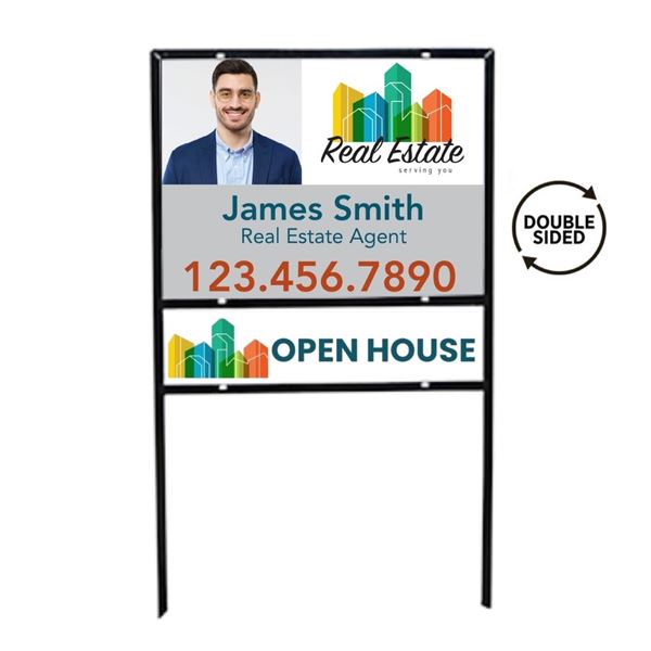 Full Color Metal Composite Yard Sign || Custom Outdoor Signs || Angle-Iron Frame with Rider Space, 24" x 18", 2 sided