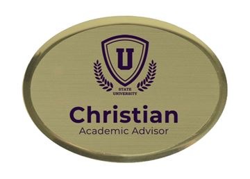 Full Color Metallic Name Badge || Custom Badges || Gold, 2 3/4" x 2", Oval