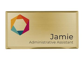 Full Color Metallic Name Badge || Custom Badges || Gold, 3" x 1 1/2"