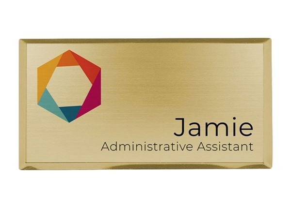 Full Color Metallic Name Badge || Custom Badges || Gold, 3" x 1 1/2"