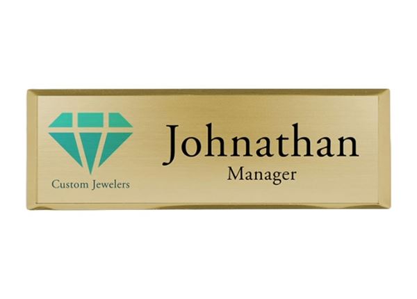 Full Color Metallic Name Badge || Custom Badges || Gold, 3" x 1"