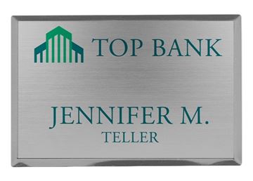 Full Color Metallic Name Badge || Custom Badges || SIlver, 3 1/2" x 2"