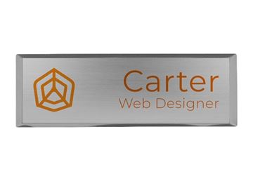 Full Color Metallic Name Badge || Custom Badges || SIlver, 3" x 1"