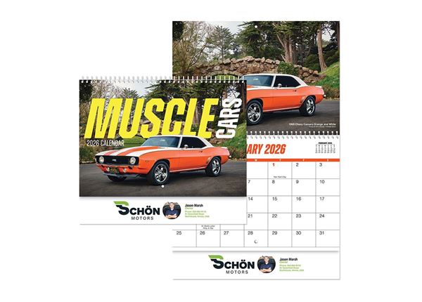 Muscle Car Spiral Wall Calendar || Custom Calendars and Planners || Spiral, Full Color
